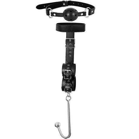 sex bondage collar with anal hook ball gag bdsm neck to wrist soft bondage restraints kit anal