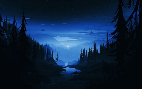 Download Dark Night River Forest Minimal Art 2560x1600 Wallpaper