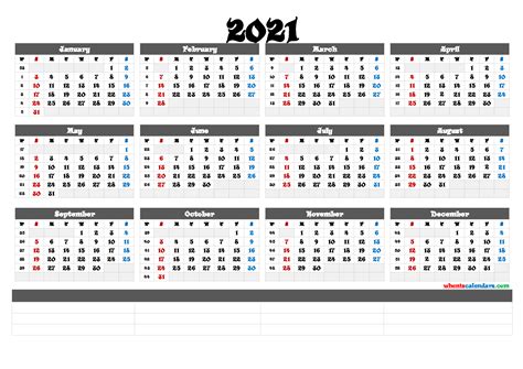 Printable 2021 Yearly Calendar With Week Numbers 6 Templates