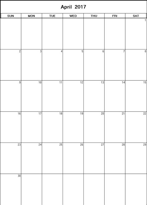April 2017 Printable Blank Calendar