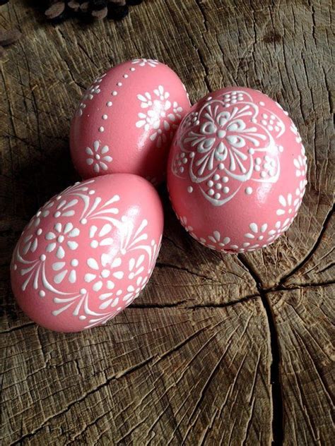 Set Of 3 Pink Hand Decorated Colours Painted Chicken Easter Egg