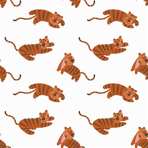 Seamless Pattern With Simple Cute Tiger Cubs On A White Background