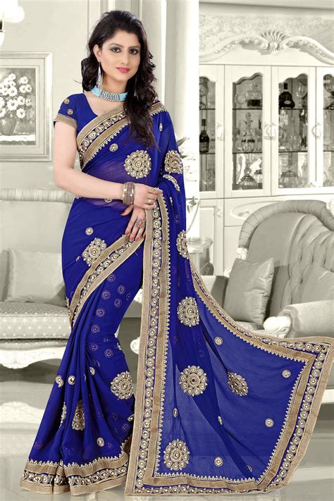 navy blue faux chiffon wedding saree 70461 saree designs saree wedding party wear sarees