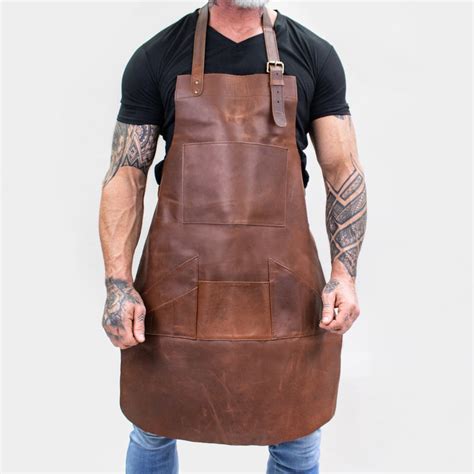 Multi Pocket Brown Leather Apron Full Grain Leather Apron For Diy