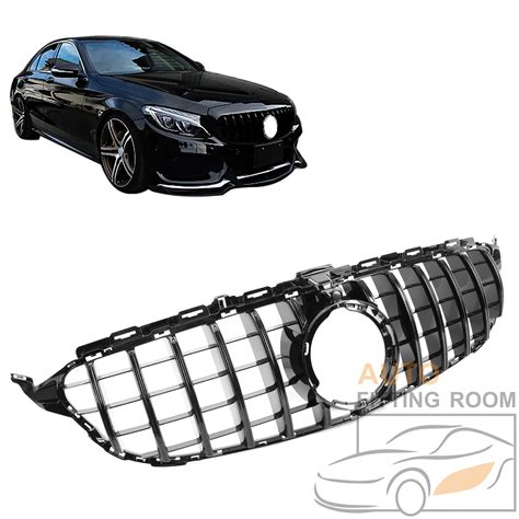 Black Gt R Style Wcamera Front Grille Grill For Mercedes W205 C250