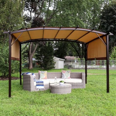 Sunnydaze 9x12 Foot Metal Arched Pergola With Retractable Canopy Tan