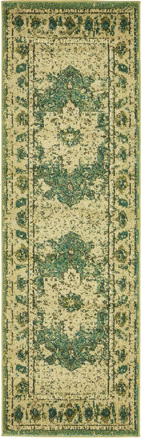 Fleur Collection Rug 6 Ft Runner Green Medium Pile Rug