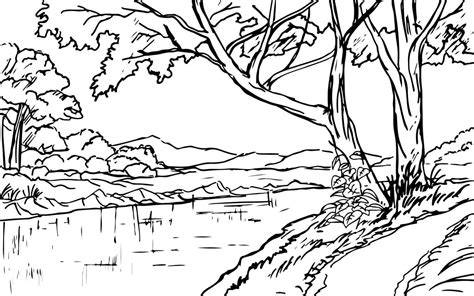 Rural Forest Landscape With River Sketch Illustration 5732465 Vector