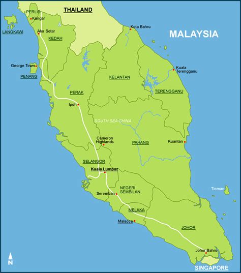 Malaysia States Map Mainland And Borneo