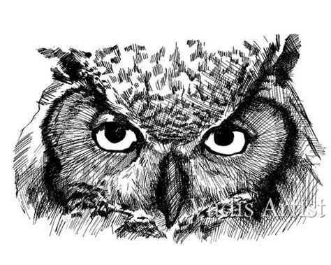 Pen & ink drawing tutorials | beginners introduction to crosshatching & basic strokes. Pen and Ink Owl Drawing Great Horned Owl Art Print 5X7 4X6