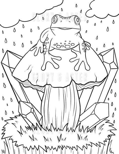 Frog Mushroom Coloring Page Printable Coloring Page Instant Download