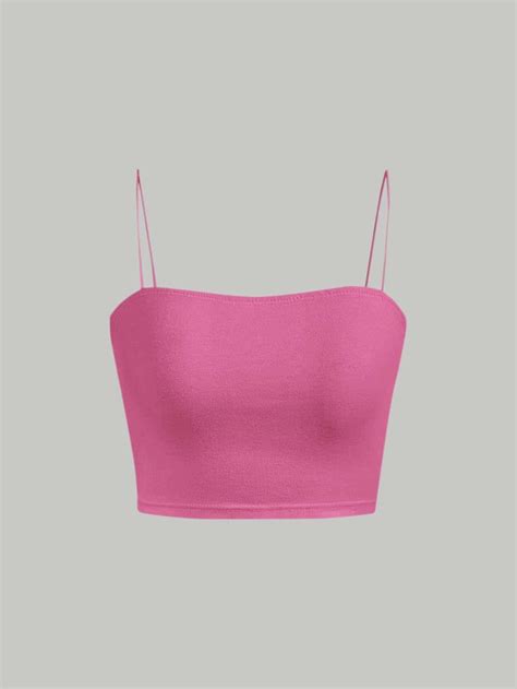 pink casual collar knitted fabric plain cami embellished slight stretch women tops blouses