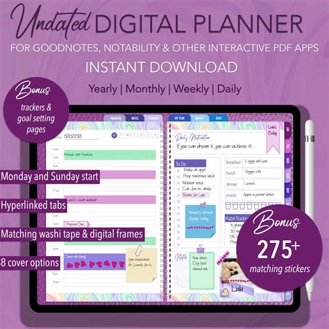 Undated Digital Planner Monday Start Goodnotes Planner Ipad Etsy