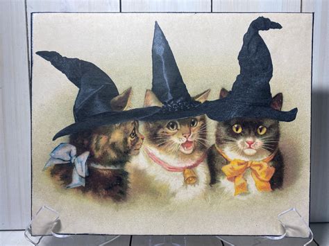 Victorian Halloween Witch Cat Sign Vintage Cat Witches Wall Etsy In