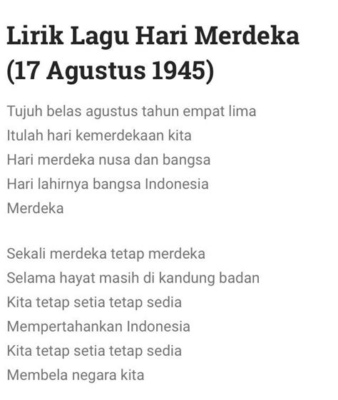 Teks Lagu Hari Merdeka