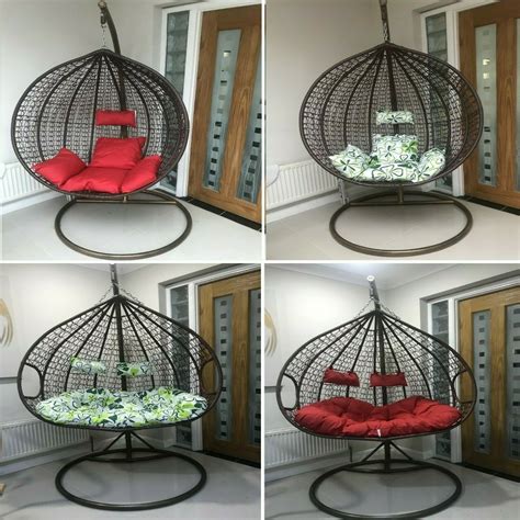 A hanging egg chair is a fine option for outdoor or indoor seating that wraps fun and privacy together in one tidy package. Rattan Swing Patio Garden Weave Hanging Egg Chair w ...