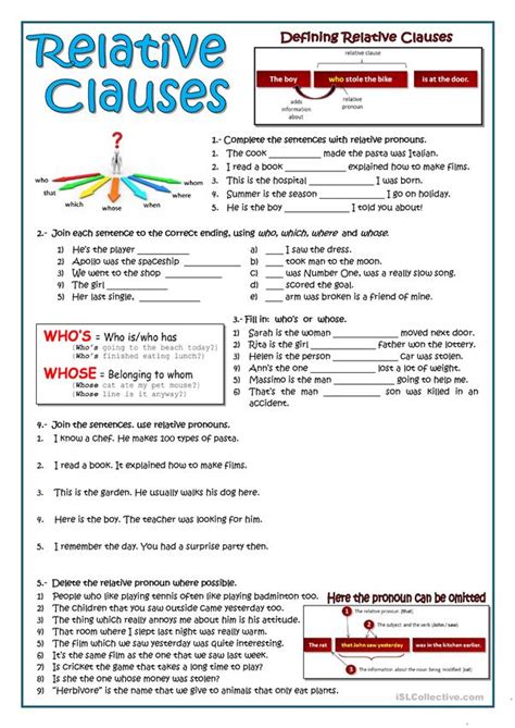 RELATIVE CLAUSES - English ESL Worksheets for distance learning and ...