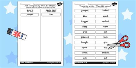 Past Tense Verb Sorting Activity Sorting Activity Verb Words Verb