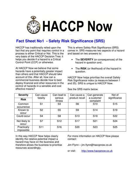 Calam O Haccp Fact Sheet Risk Assessment