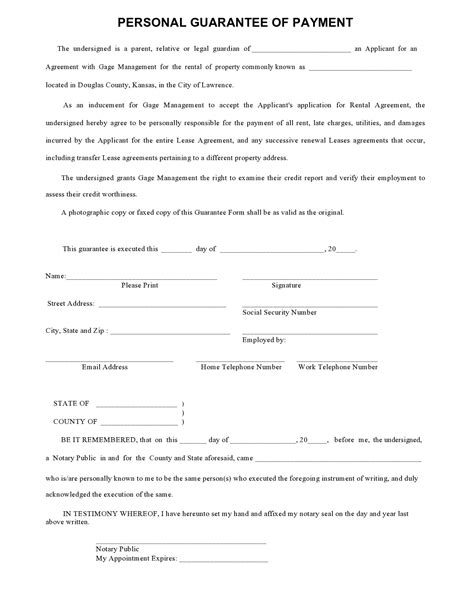 Best Personal Guarantee Forms Templates Templatearchive