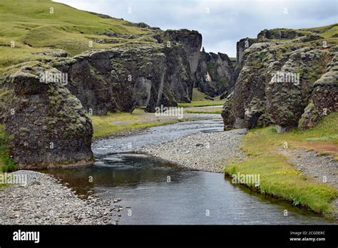 The Entrance To Fjadrargljufur Canyon The Fjaðrá Rivers Seen Flowing