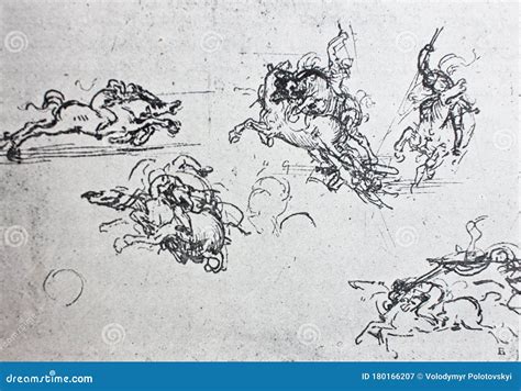 Sketches Of Horses Pencil Drawing By Leonardo Da Vinci In The Vintage
