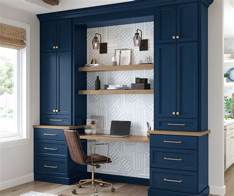 Home Office With Built In Blue Desk Cabinets Homecrest Cabinetry