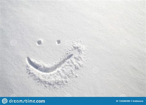 Face Happy Smiley Drawn On White Snow Frosty Winter Day Stock Photo