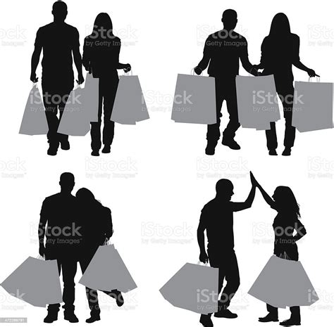 Silhouette Of Couples With Shopping Bags Stock Illustration Download