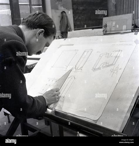 Historical 1950s Male Draughtsman At Work Stock Photo 84837270 Alamy