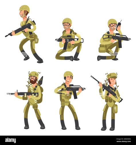 El Ejército De Dibujos Animados Soldados En Uniforme Aislado Sobre