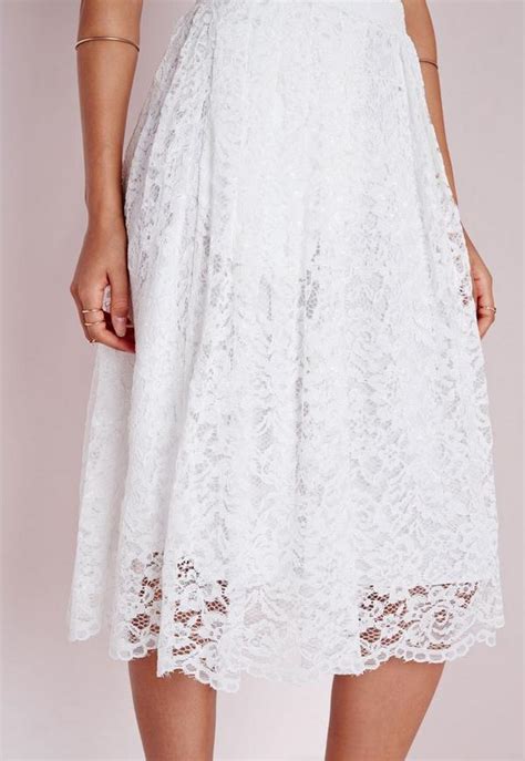 Premium Lace Full Midi Skirt White Missguided