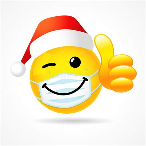 Winking Smile In Medical Mask Showing Thumb Up With Santa Hat Stock