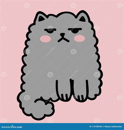 Kawaii Cute Fat White Cat Isolated On A Pink Background Vector Anime