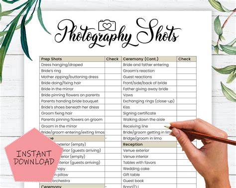 Wedding Photography Checklist Template Wedding Photographer Business