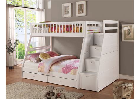 Dakota Twinfull Angled Bunk Bed With Storage Staircase And Under Drawers “ White Naders Furniture