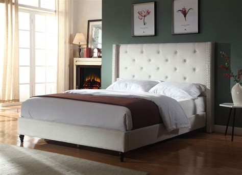 Best Master Furniture Veronica Tufted Wingback Platform Bed Natural Beige Cal King