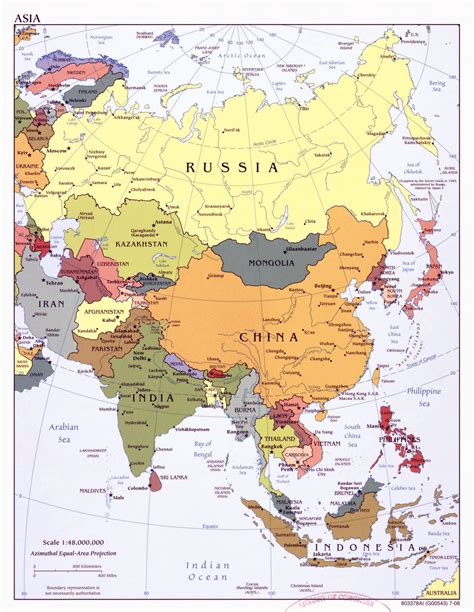 mapa grande política detallada de asia con las principales ciudades y capitales 2008 asia