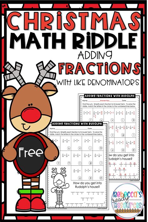 Christmas Math Riddle Adding Fractions With Like Denominators Freebie