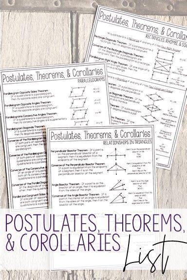 Editable Postulates Corollaries And Theorems List High School