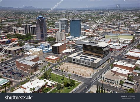 Low Level Aerial View Of Downtown Tucson Arizona Stock Photo 103708400