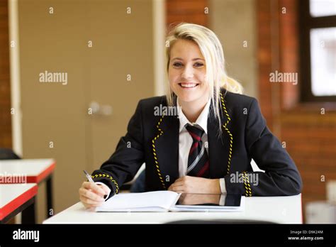 Pretty High School Student In Classroom Stock Photo Alamy