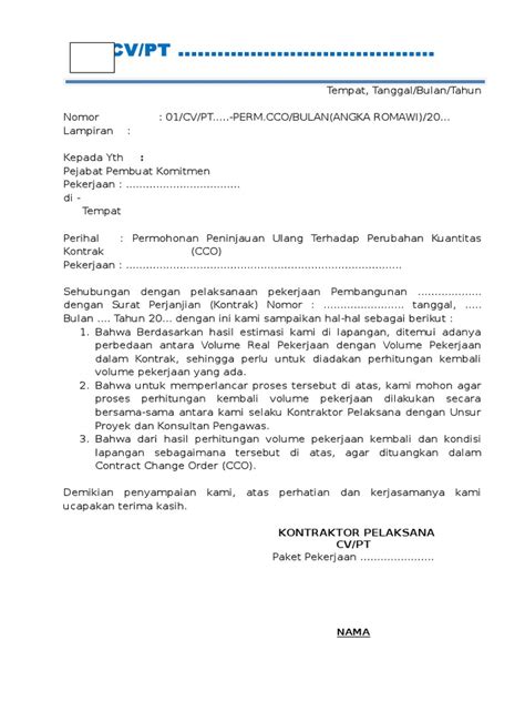 PDF Contoh Surat Permohonan CCO Kontraktor Docx DOKUMEN TIPS