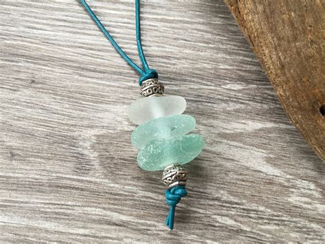 Sea Glass Necklace Ombre Beach Glass Pendant Sea Foam White Sea Glass Jewelry Bohemian Style