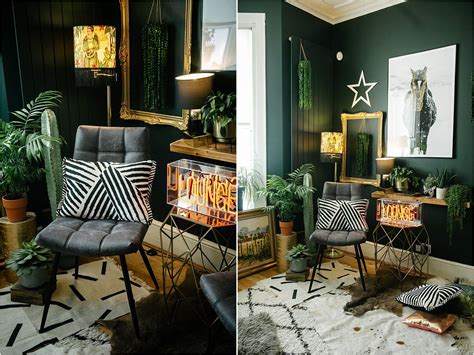 Dark Green Blue Lounge Eclectic Maximalist Dark Green Living Room