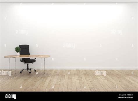 Empty White Conference Room Interior With Wood Floor On White Wall