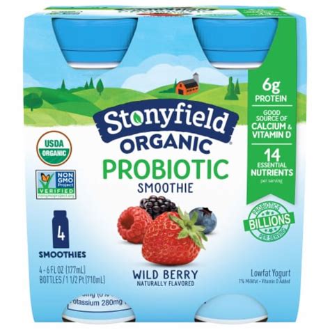 stonyfield® organic wild berry probiotic yogurt smoothie 4 bottles 6 fl oz jay c food stores