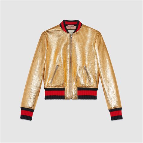Gucci Metallic Leather Bomber Jacket In Metallic Lyst