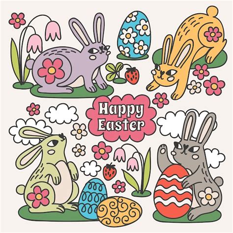 Premium Vector Hand Drawn Easter Bunnies Collection