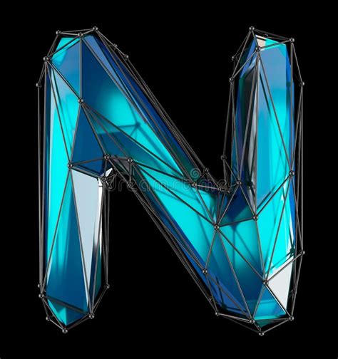 Low Poly Alphabet Letter N Blue Color Isolated Black Stock